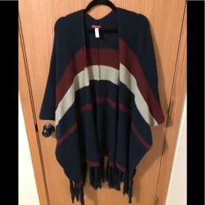 Merona Striped Poncho with Fringe Detail